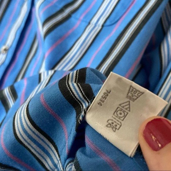 Striped Shaped Fit Top Wrinkle Free Size Large 8 Button Down Up Long Sleeve - Picture 8 of 11